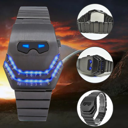 Personalized Men's Watch Men Led Watches Unique Dial Black Stainless Steel Multifunctional Electronics Wristwatches Reloj Hombre