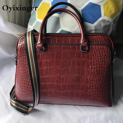 Oyixinger 2024 Women's Bag Professional Business Women Shoulder Bag Leather Briefcase For 14-inch Laptops Fashion Solid Handbags