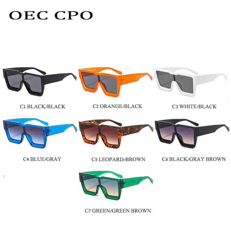 OEC CPO Oversized One Piece Sqaue Sunglasses Women Fashion Big Frames Sun Glasses For Men Brand Eyeglasses Ladies Eyewear UV400