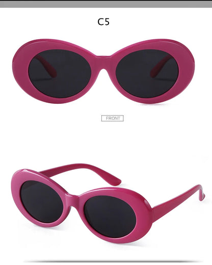 WHO CUTIE 2024 Goggles Oval Sunglasses Men Women Brand Designer 90S Colorful Retro Round Frame Kurt Cobain Shades Sun Glasses UV