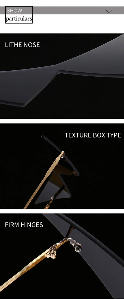 OEC CPO Oversized Cat eye Rimless Sunglasses Women Fashion One Piece Lens Sun Glasses Female Trend Triangle Eyewear Men UV400