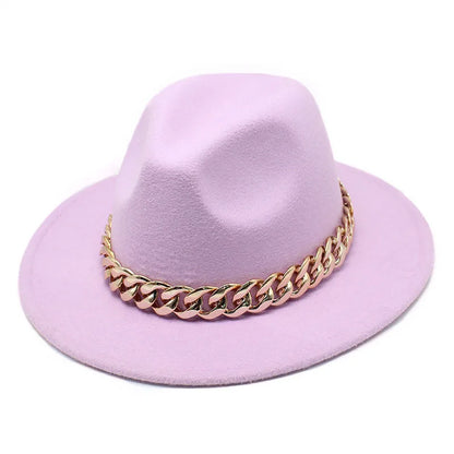 Jazz hat autumn and winter British style big chain women's fedora hat men's retro top hat woolen gentleman hat big brim hat