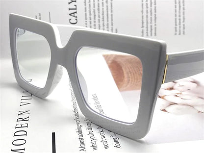 Farsightedness Glasses Transparent Computer Anti Blue Light Reading Glasses Men Women Two Tone Big Square Eyeglasses Frame Retro