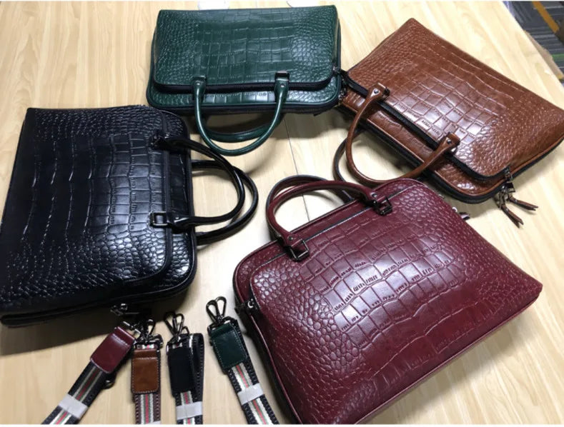 Oyixinger 2024 Women's Bag Professional Business Women Shoulder Bag Leather Briefcase For 14-inch Laptops Fashion Solid Handbags