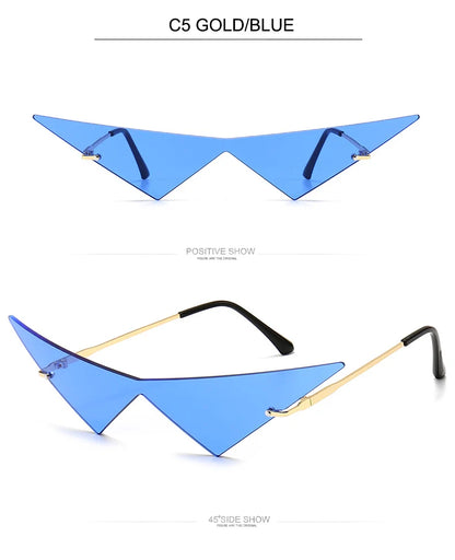 OEC CPO Oversized Cat eye Rimless Sunglasses Women Fashion One Piece Lens Sun Glasses Female Trend Triangle Eyewear Men UV400