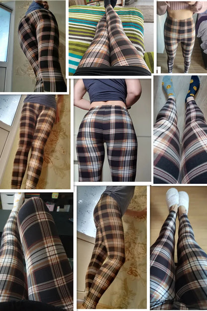 CUHAKCI Fashion Plaid Printing Leggings Women Sexy Fitness Leggins Grid Floral Stripe Trousers High Waist Pencil Pants