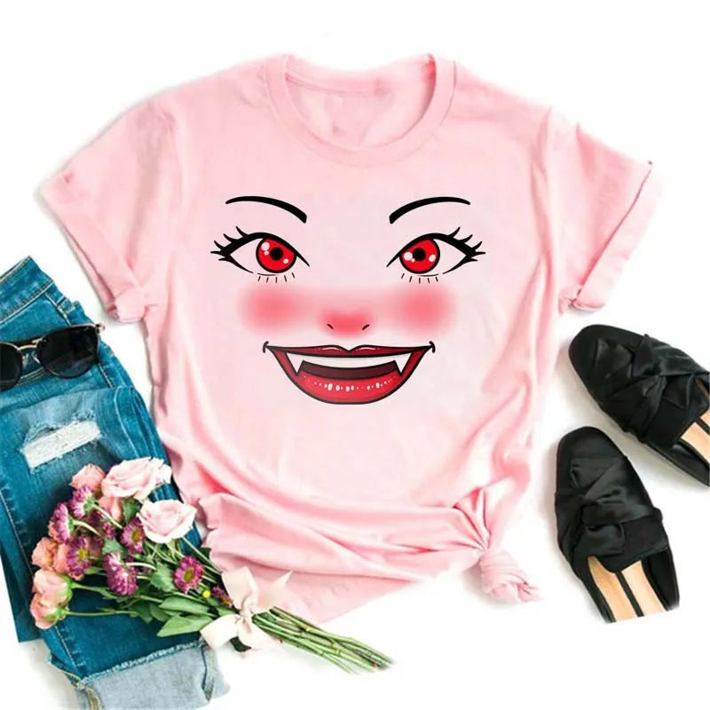 Maycaur Fashion Graphic Women Tops Eyelashes Print Kawaii Lashes Women T Shirt Tee Funny Makeup Aesthetic Shirt Camisas Mujer
