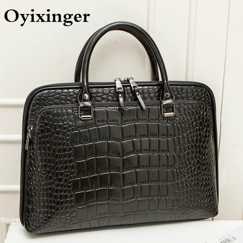 Oyixinger 2024 Women's Bag Professional Business Women Shoulder Bag Leather Briefcase For 14-inch Laptops Fashion Solid Handbags