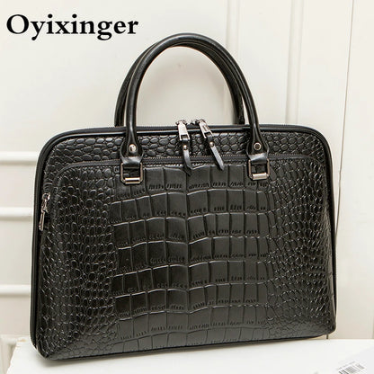 Oyixinger 2024 Women's Bag Professional Business Women Shoulder Bag Leather Briefcase For 14-inch Laptops Fashion Solid Handbags