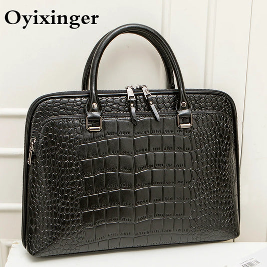 Oyixinger 2024 Women's Bag Professional Business Women Shoulder Bag Leather Briefcase For 14-inch Laptops Fashion Solid Handbags