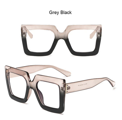 Farsightedness Glasses Transparent Computer Anti Blue Light Reading Glasses Men Women Two Tone Big Square Eyeglasses Frame Retro