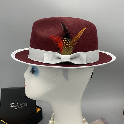 men hats feather men fedoras lady woolen felt church hat unisex  bowknot  jazz hat for men and women
