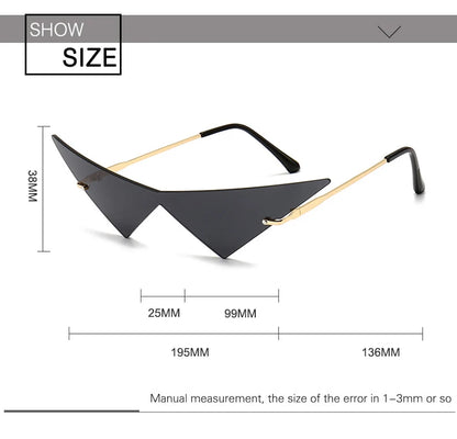 OEC CPO Oversized Cat eye Rimless Sunglasses Women Fashion One Piece Lens Sun Glasses Female Trend Triangle Eyewear Men UV400