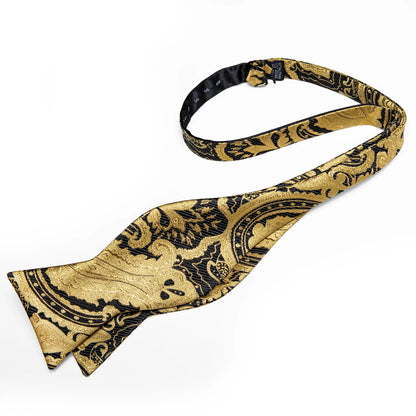 Luxury Gold Black Paisley Self Tie Men's Bow Tie Silk Woven Wedding Party Butterfly Ties Hanky Brooch Pin Set Tuxedo Bow DiBanGu