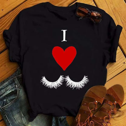 Maycaur Fashion Graphic Women Tops Eyelashes Print Kawaii Lashes Women T Shirt Tee Funny Makeup Aesthetic Shirt Camisas Mujer