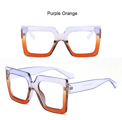 Farsightedness Glasses Transparent Computer Anti Blue Light Reading Glasses Men Women Two Tone Big Square Eyeglasses Frame Retro