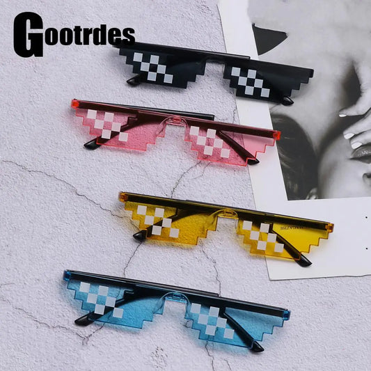 NEW Design Funny Mosaic Sunglasses Thug Life Sun Glasses Pixel Black Retro Gamer Robot Sunglasses Birthday Party Cosplay Favors Mask