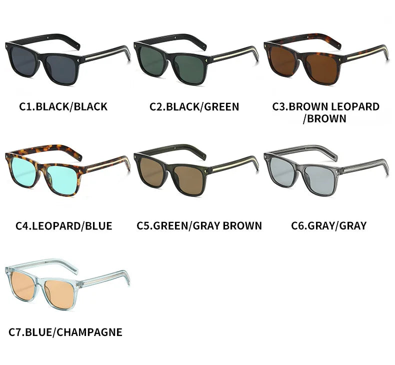 QVQV Fashion Leopard Blue Square Sunglasses Women Men Metal Stripes Brand Design Sun Glasses Men Outdoor Selfie Sunscreen Shades