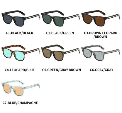 QVQV Fashion Leopard Blue Square Sunglasses Women Men Metal Stripes Brand Design Sun Glasses Men Outdoor Selfie Sunscreen Shades