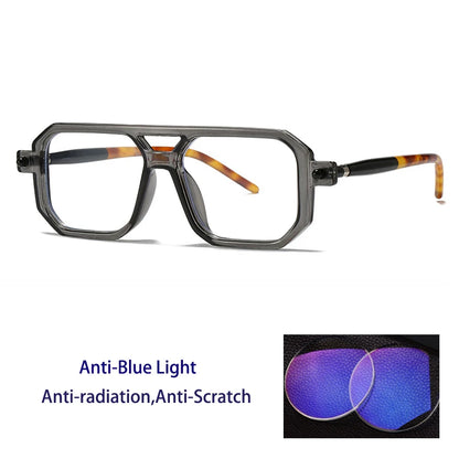 KOCOLIOR Men's Retro Fashion Double Beam Reading Glasses Brand Design Anti Blue Light Photochromic Presbyopia Glasses +0 to +6.0
