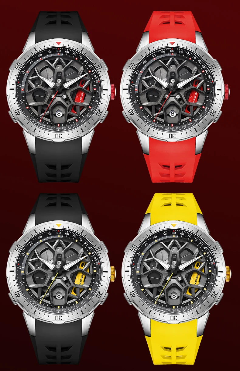 HANBORO supercar series men's fully automatic mechanical watch with wheels running and dial personalized watch