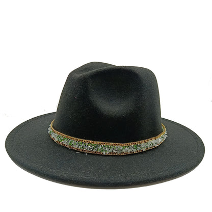 women fedoras golden chain fedora hat women men wide brim solid color jazz top hat autumn winter new Panama hat gentleman hat