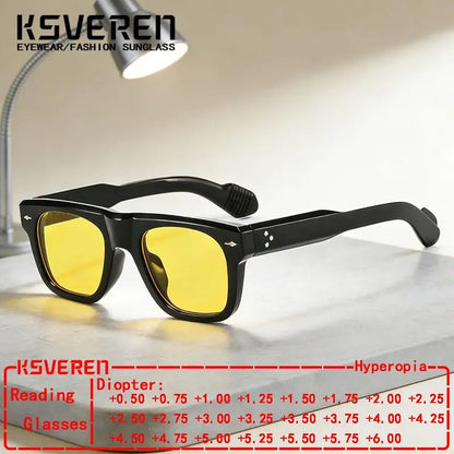 Square Yellow Lens Reading Sunglasses for Men Classic Tinted Prescription Presbyopic Eyewear Outdoor Shade Sun Glasses Readers