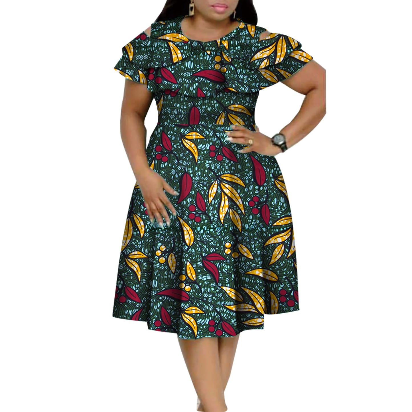 New Bazin Riche African Ruffles Collar Dresses for Women Dashiki Print Pearls Dresses Vestidos Women African Clothing WY4401