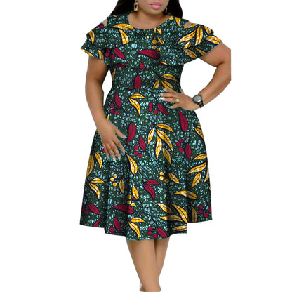 New Bazin Riche African Ruffles Collar Dresses for Women Dashiki Print Pearls Dresses Vestidos Women African Clothing WY4401