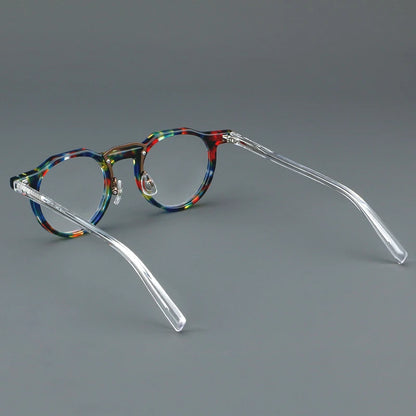 KSVEREN Vintage Acetate Frame Reading Glasses Men Women Fashion Round Rivet Optical Glasses Transparent Prescription Spectacles
