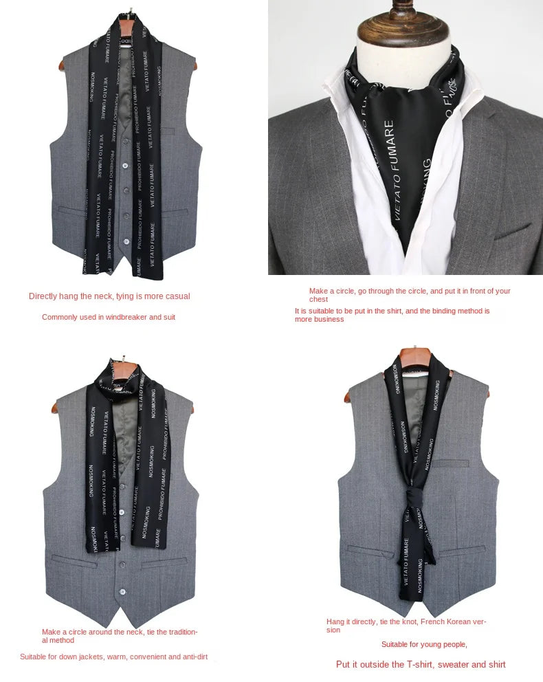 Business Scarf Hangzhou Silk Men's Scarf Long Scarf Double-Sided Trendy British European American Style Autumn Winter