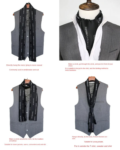 Business Scarf Hangzhou Silk Men's Scarf Long Scarf Double-Sided Trendy British European American Style Autumn Winter