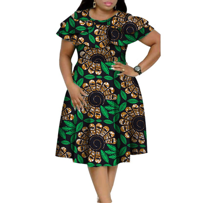 New Bazin Riche African Ruffles Collar Dresses for Women Dashiki Print Pearls Dresses Vestidos Women African Clothing WY4401