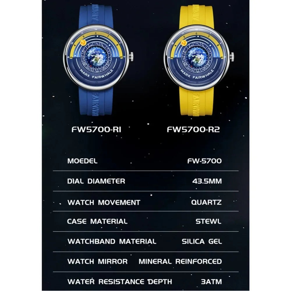 Mark Fairwhale 5700 Unique Men's Quartz Watch Creative Fashion Waterproof Planet Pointer Cool Silicone Men's Luxury Watch reloj
