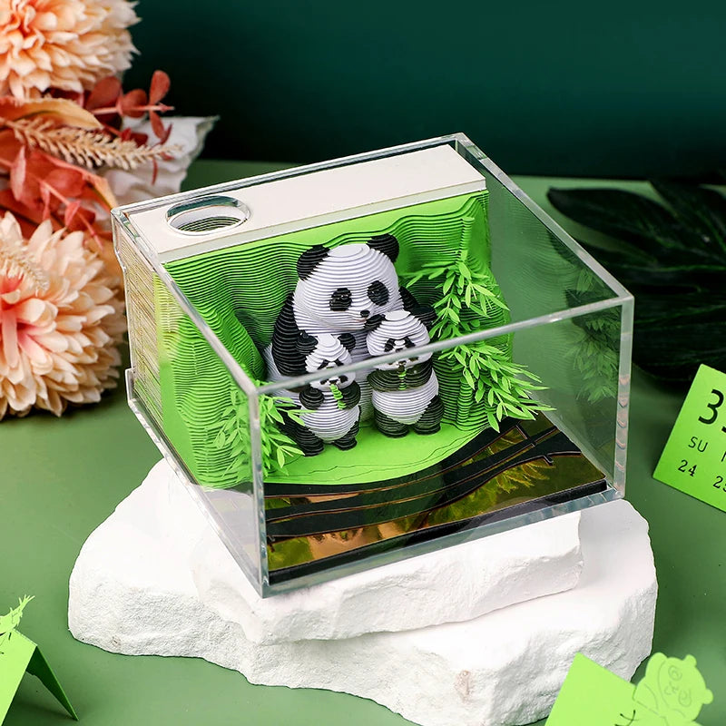 1Pc 2026 Family Panda Desk Calendar 3D Tear-away Calendar Paper Carving Art Memo Pad Notepad Christmas Gift
