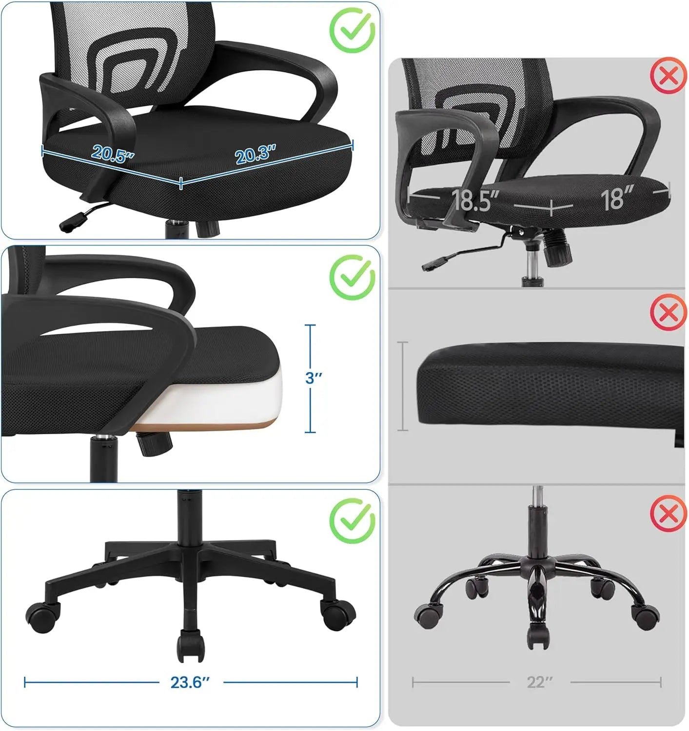Adjustable Ergonomic Mesh Office Chair with Lumbar Support and Armrests for Home Office Work Study, Black