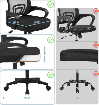 Adjustable Ergonomic Mesh Office Chair with Lumbar Support and Armrests for Home Office Work Study, Black