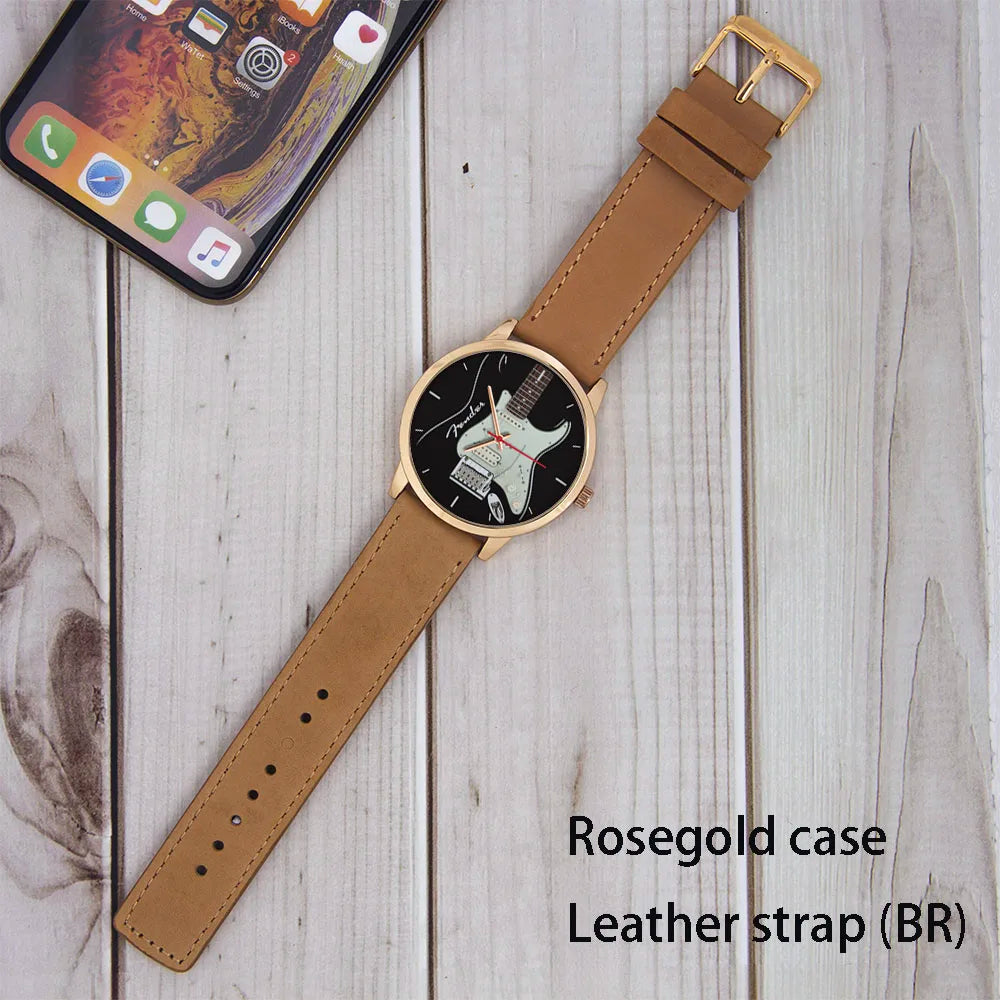 Guitar Bass Pattern Universal for Men Women Souvenir Composer Rose Gold Man Watch Silver Watches Black Bracelet Gift Clock