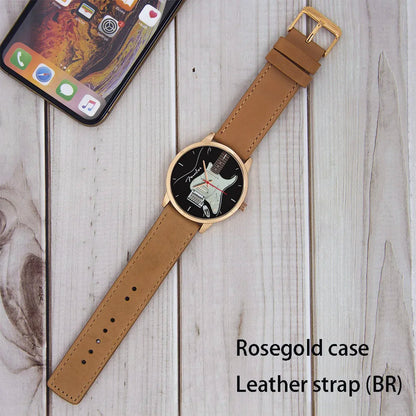 Guitar Bass Pattern Universal for Men Women Souvenir Composer Rose Gold Man Watch Silver Watches Black Bracelet Gift Clock