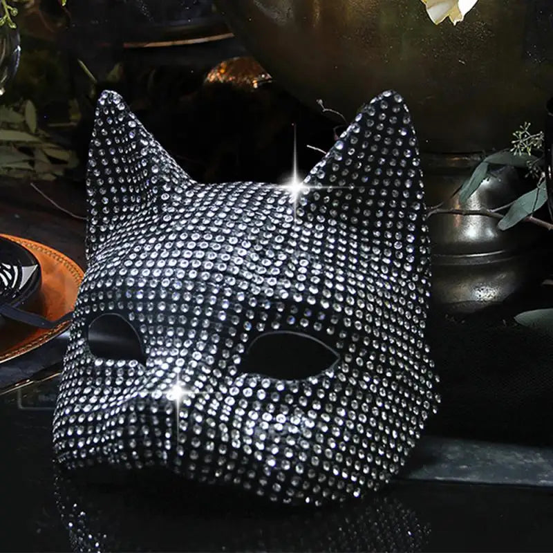 1Pcs Shiny Cat Ear Masks Cosplay Halloween Party Costume Accessories Long Gloves Sexy Bling Kitten Half Masks Party Accessories