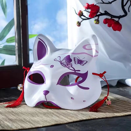 HUA HUA Cosplay Mask Handmade Half Face Mask Japanese Cat Mask Japanese-Style For Stage Performances Anime Cosplay