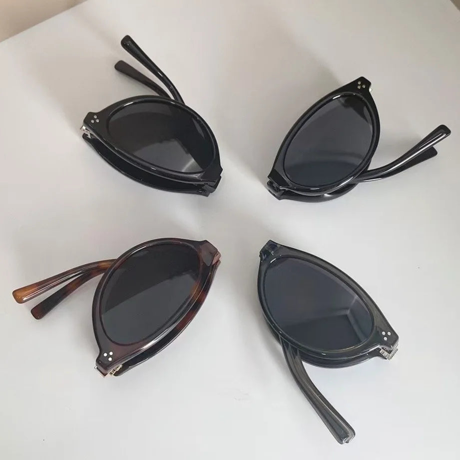 Retro Cat-Eye Foldable Sunglasses Portable Mini Pocket Shades with Case UV400 Protection Vintage Narrow Frame Sun Glasses