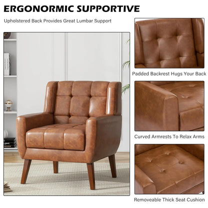 Faux Leather Accent Chair, Modern Upholstered Club Arm Chair for Living Room, Comfy Armchair Single Sofa Seat with, Customized