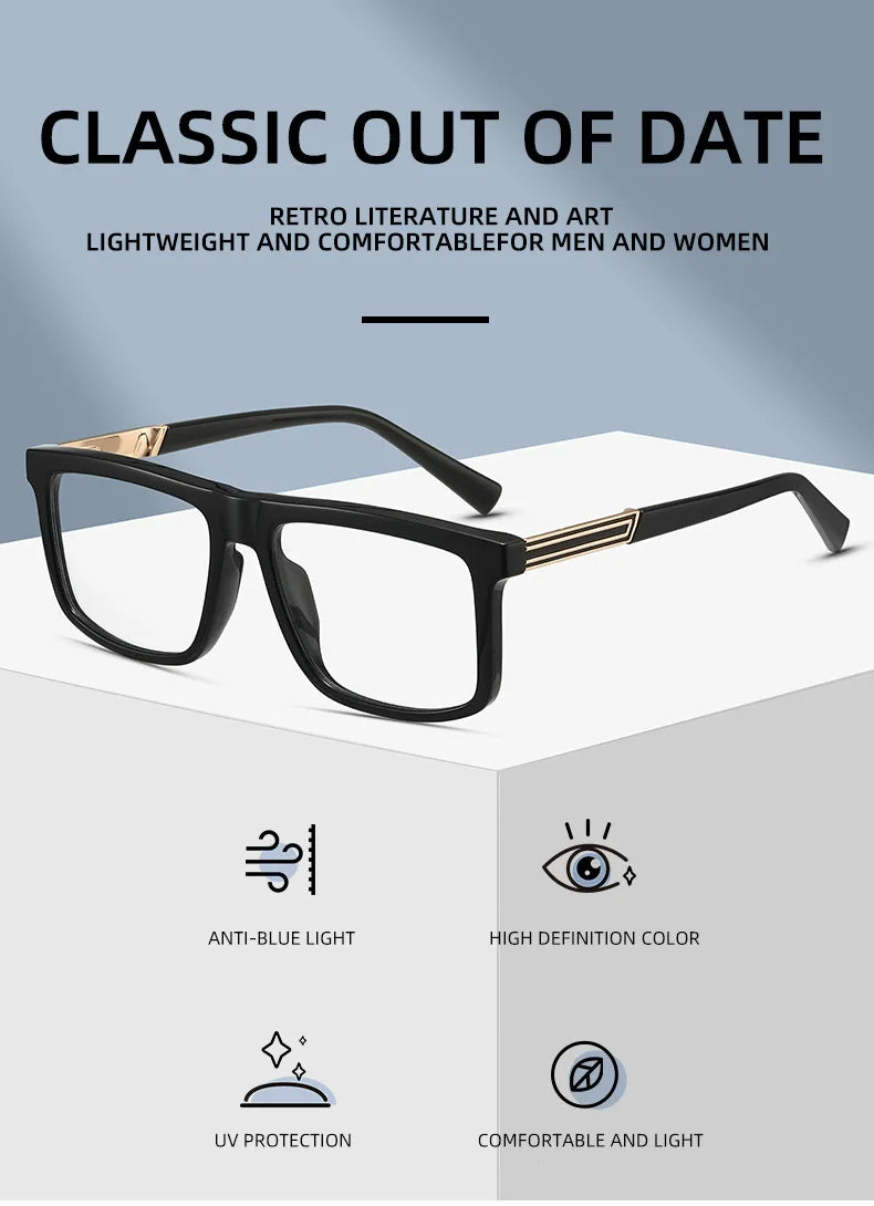 Men Vintage Anti Blue Light Reading Glasses Classic Brand Double Bridge Square Eyeglasses Business Office Presbyopia Glasses +