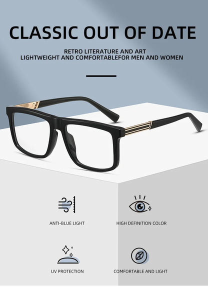 Men Vintage Anti Blue Light Reading Glasses Classic Brand Double Bridge Square Eyeglasses Business Office Presbyopia Glasses +