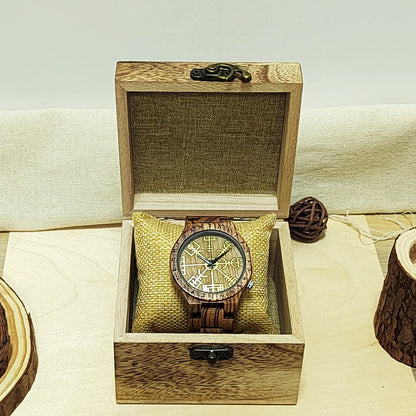 Wooden Wrist Watches Man Viking Symbol Element Clock Personalized Anniversary Gift for Husband Men's Wood Quartz Wristwatches