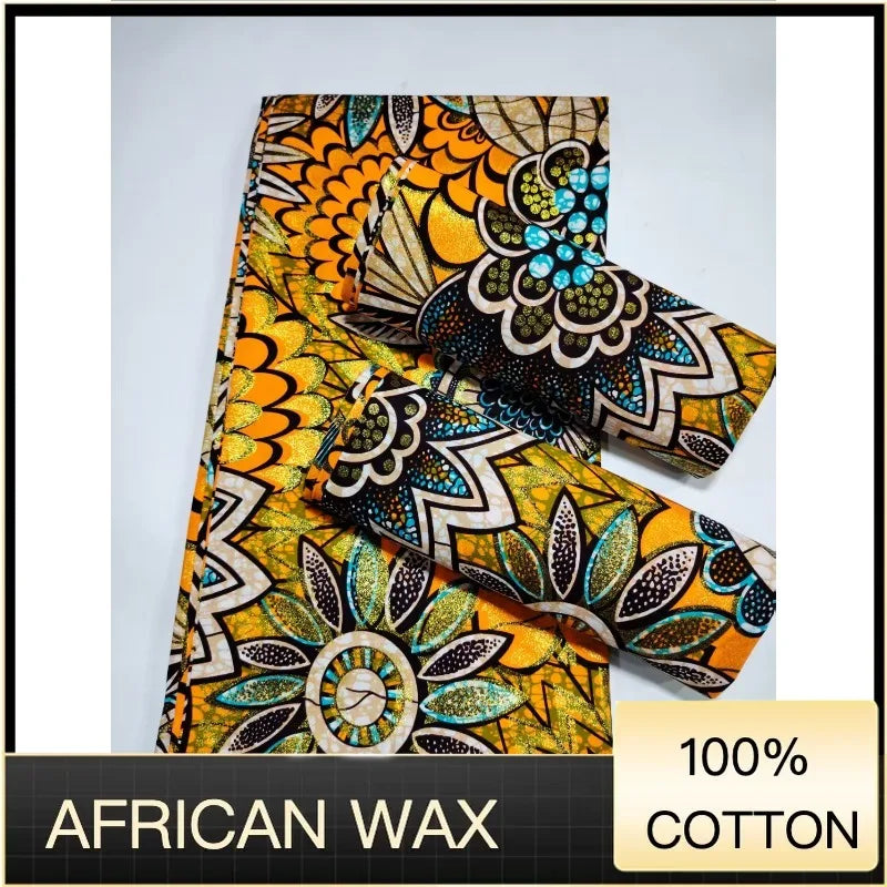 Soft Pagne 100%Cotton Gold Print Fabric African Real Wax Fabric High Quality Nigeria Ankara Grand  Fabric