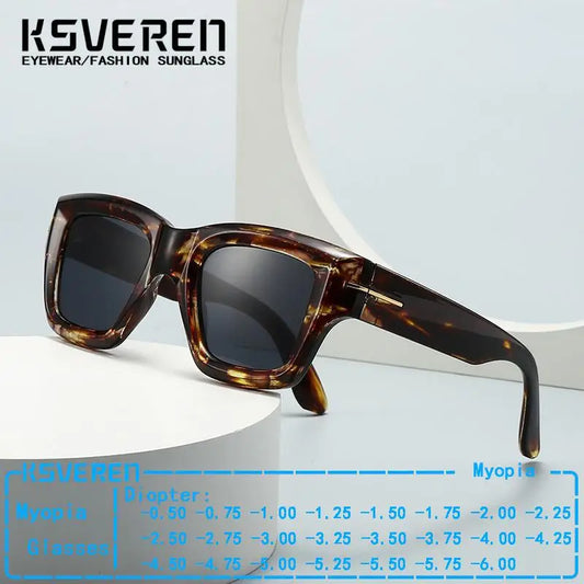 Tinted Thick Frame Myopia Sunglasses Men Women Prescription Nearsighted Glasses Full Frame Outdoor Shade Sunglasses -0.5 To -6.0