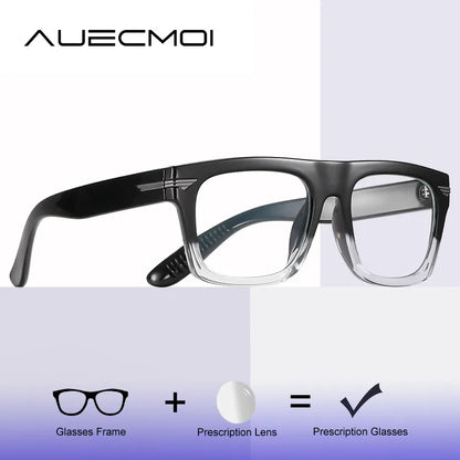 AUECMOI Vintage Men Square Glasses TR90 Frame Myopia Customizable Prescription Anti Blue Ray Optical Photochromic Eyeglasses