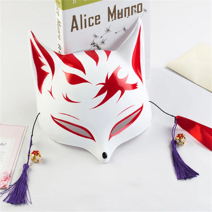 Fashion Anime Fox Mask Hand-painted Mask With Tassels Bell Halloween Masquerade Party Festival Cosplay Photo Prop Cute Gift